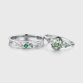 Forever Glow Moss Agate Couple Rings | Rose Gold Leaf Wedding Bridal Set