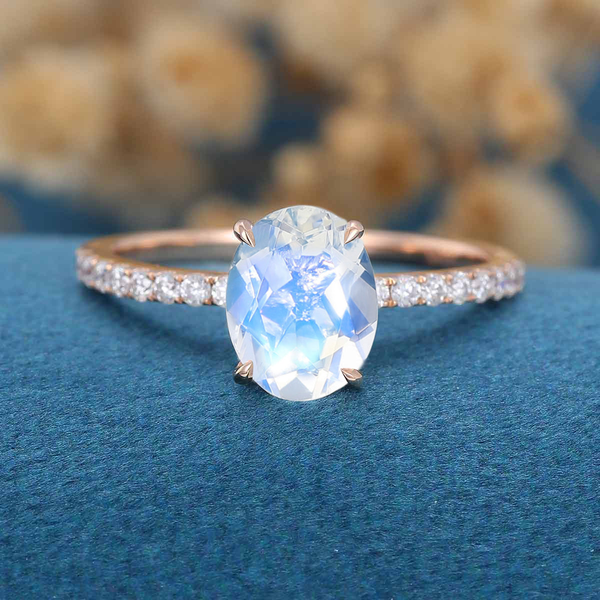 Oval cut Moonstone Half eternity Engagement Ring