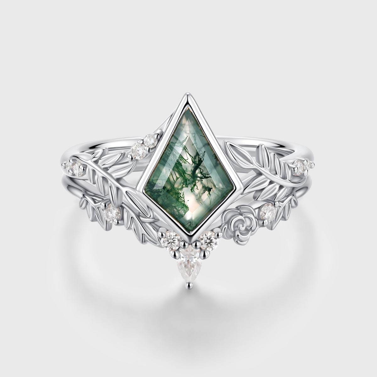 Kite cut Moss Agate Nature Floral Bridal Set