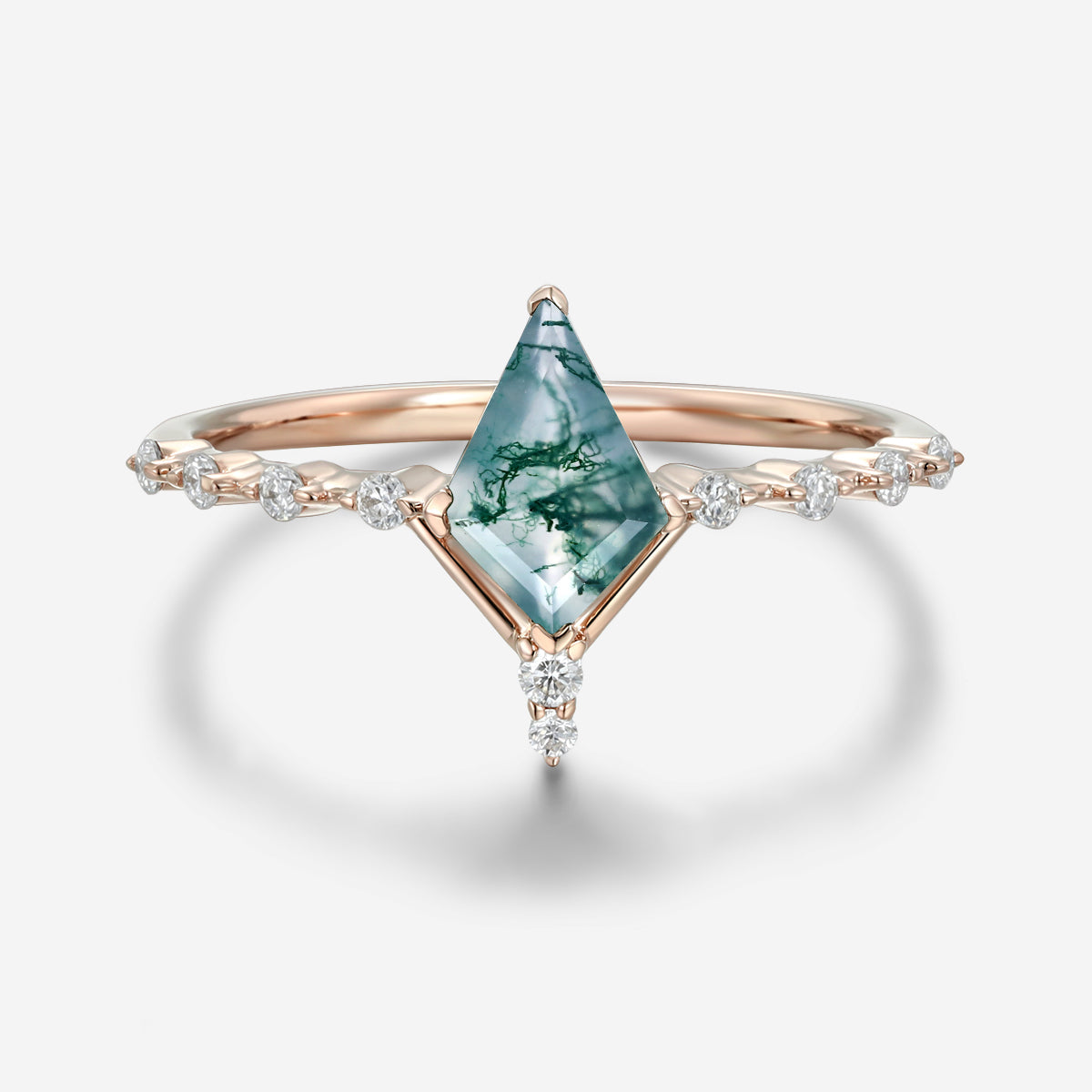 Kite Cut Moss Agate Yellow Gold Engagement Ring