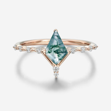 Kite Cut Moss Agate Yellow Gold Engagement Ring