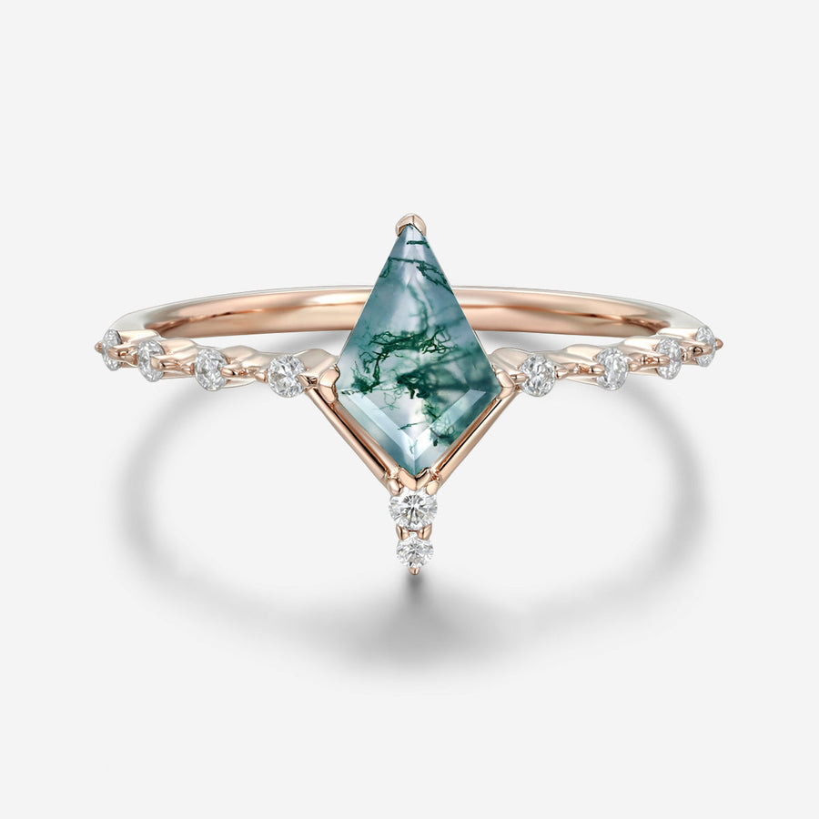 Kite Cut Moss Agate Yellow Gold Engagement Ring