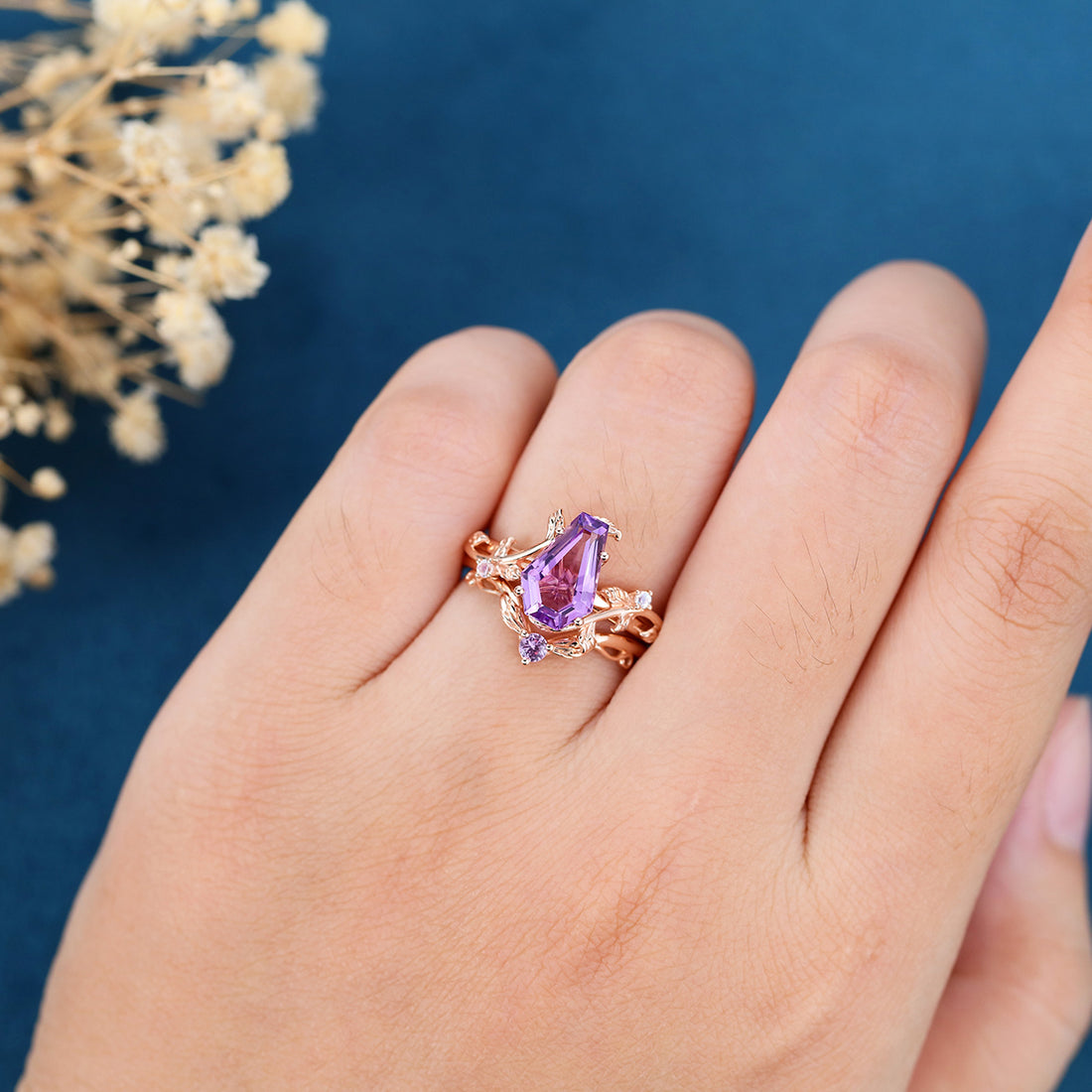 Inspired Coffin Cut Amethyst Engagement Ring