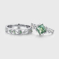 Forever Glow Moss Agate Couple Rings | Rose Gold Leaf Wedding Bridal Set