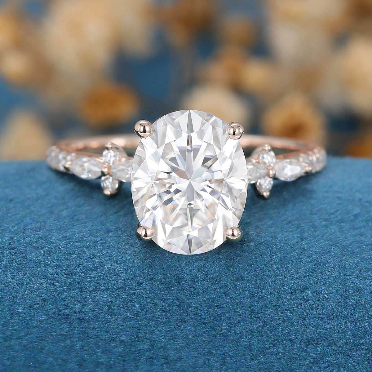 Oval cut Moissanite Half eternity Engagement Ring