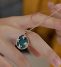 Round cut Malachite Pendant Necklace with Diamonds Halo Accents