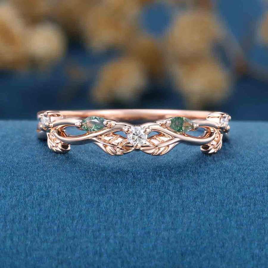 Baguette Moss Agate Matching Moissanite | Diamond Half Eternity Wedding Band (Copy)
