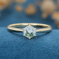 Round Cut Natural Green Moss Agate Engagement Ring