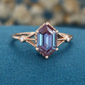 Hexagon cut Lab Alexandrite Solid Gold Engagement Ring