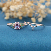 Pear cut Alexandrite Cluster Engagement Ring Set