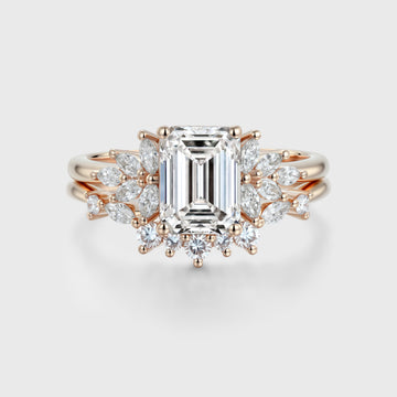1.0CT~5.0CT Emerald cut Lab grown Diamond Cluster Engagement Ring Set