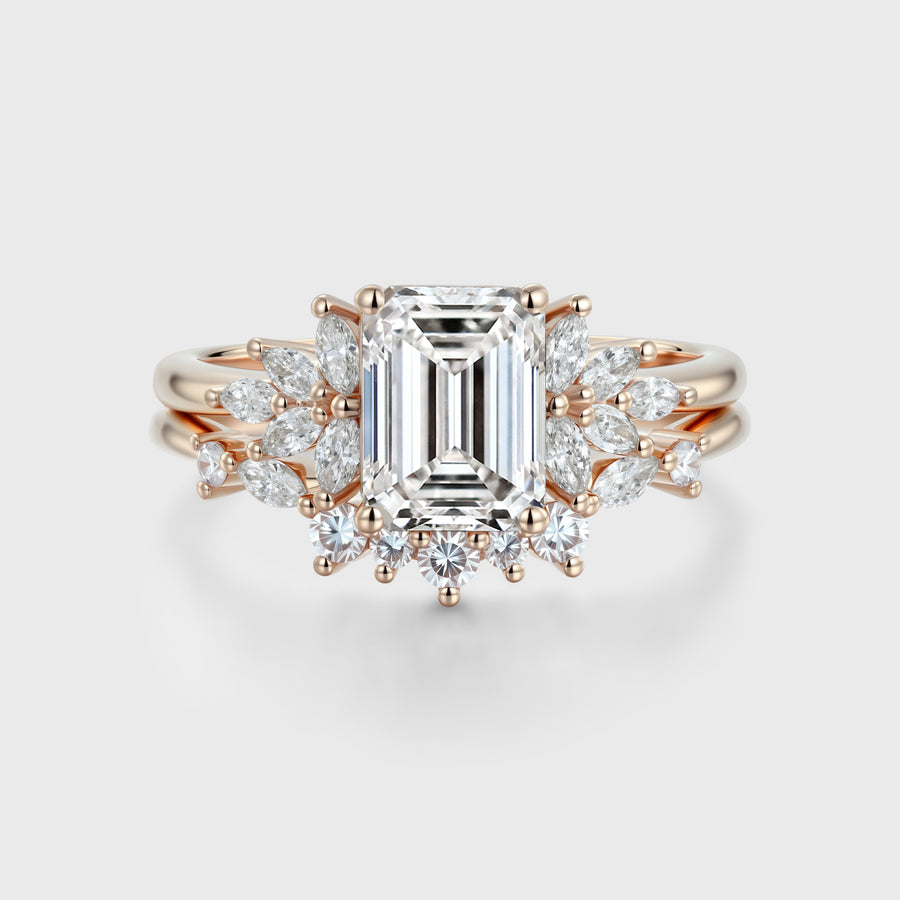 1.0CT~5.0CT Emerald cut Lab grown Diamond Cluster Engagement Ring Set
