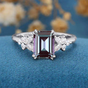 Emerald cut Lab Alexandrite | Diamond Engagement ring