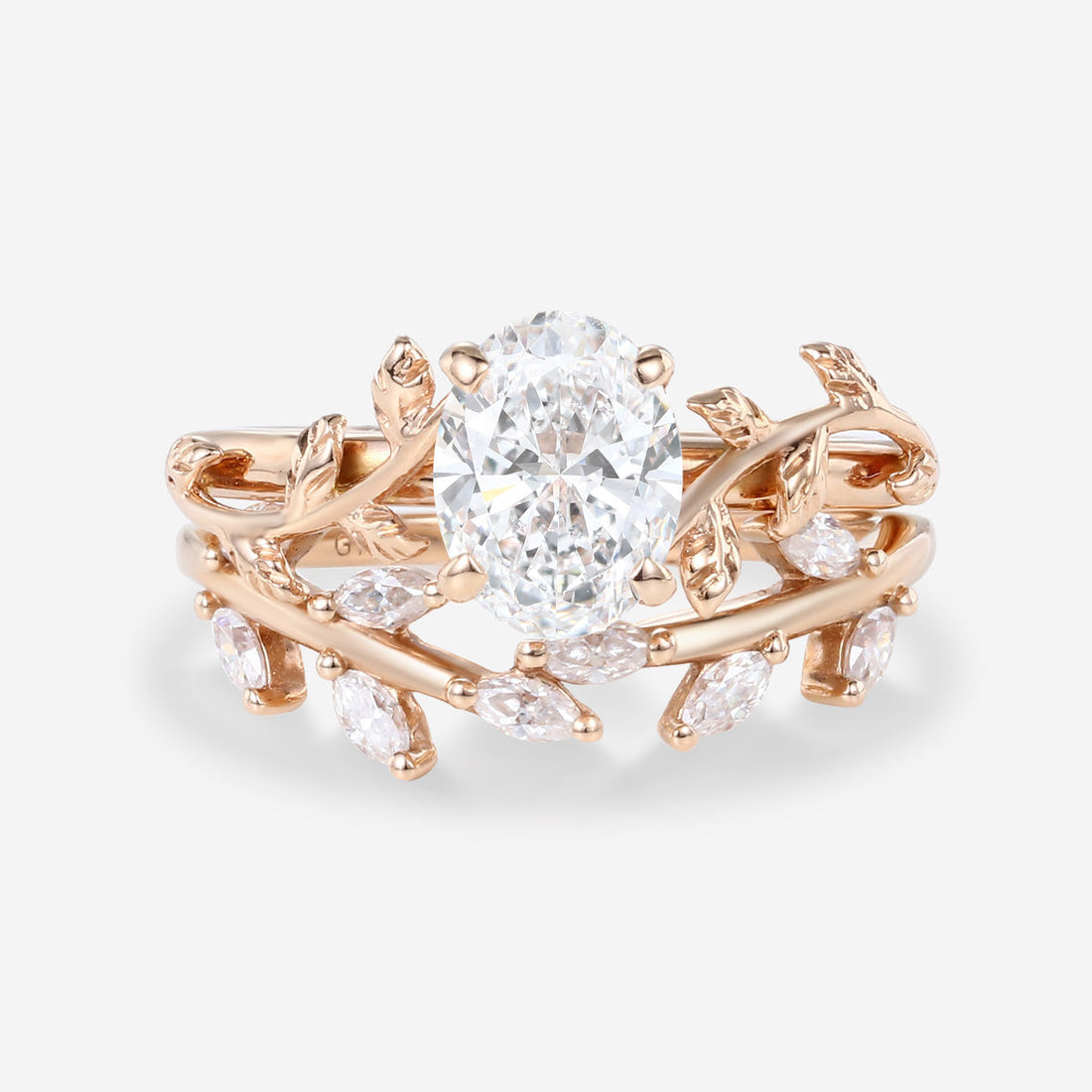 Nature Inspired Oval Cut Lab-Grown Diamond Bridal Set