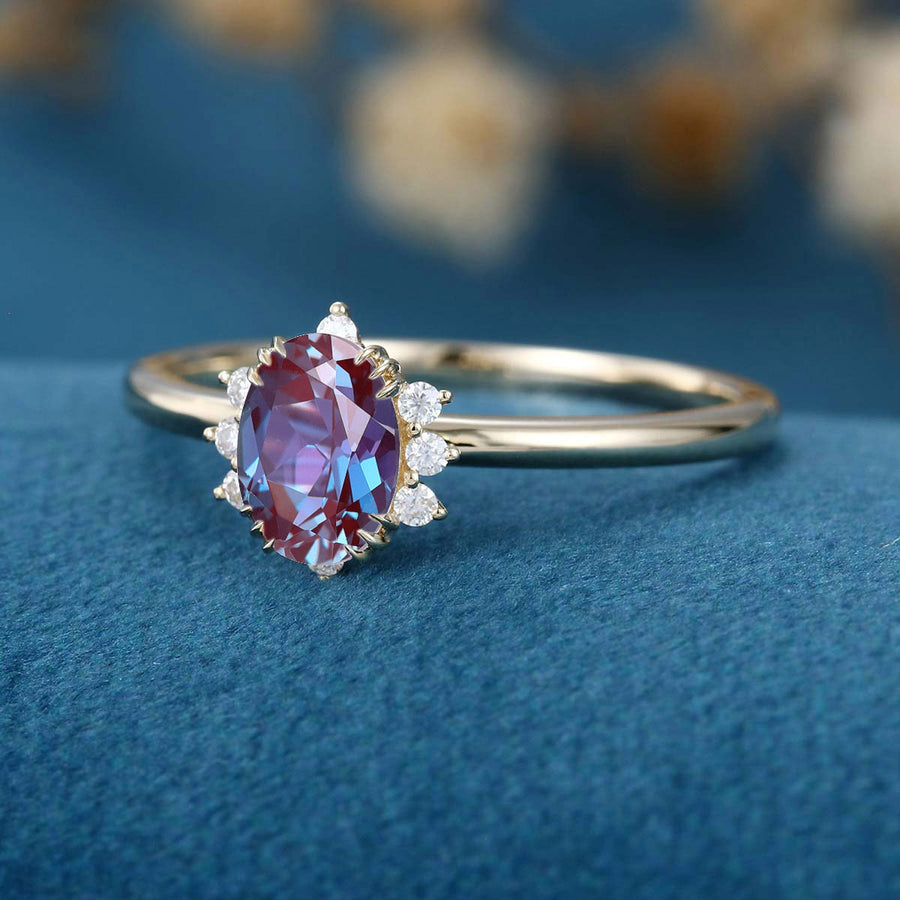 Oval cut Alexandrite | Diamond Engagement ring 