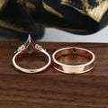 Forever Glow Moss Agate Couple Rings | Rose Gold Leaf Wedding Bridal Set