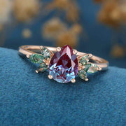 Pear cut Alexandrite  Cluster Engagement Ring 