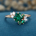 Hexagon cut Lab grown Emerald Solid Gold Engagement Ring