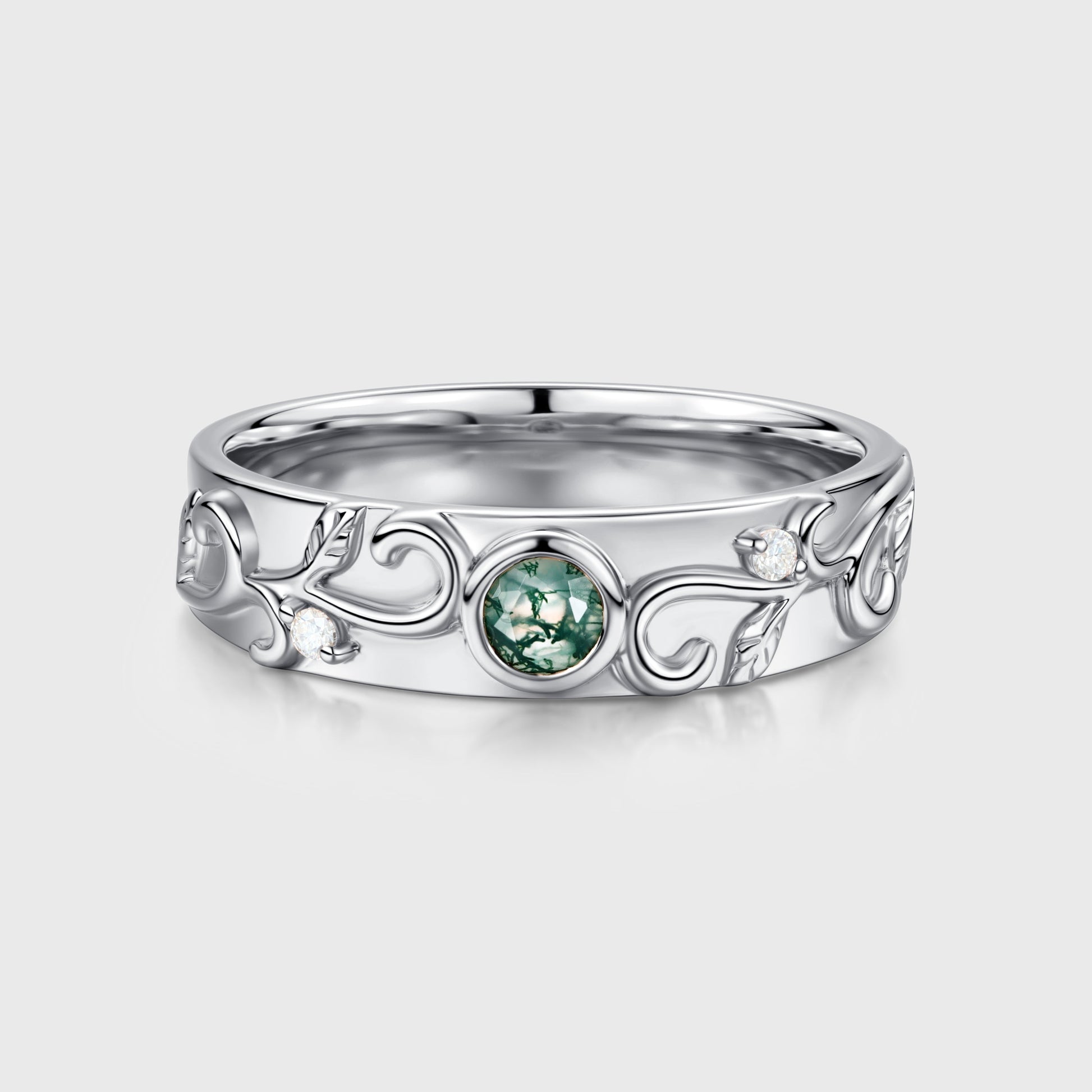 Luxury Men's Moss Agate Engagement Band - Solid gold men ring