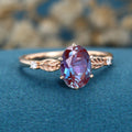Oval cut Lab Alexandrite Solid Gold Engagement Ring