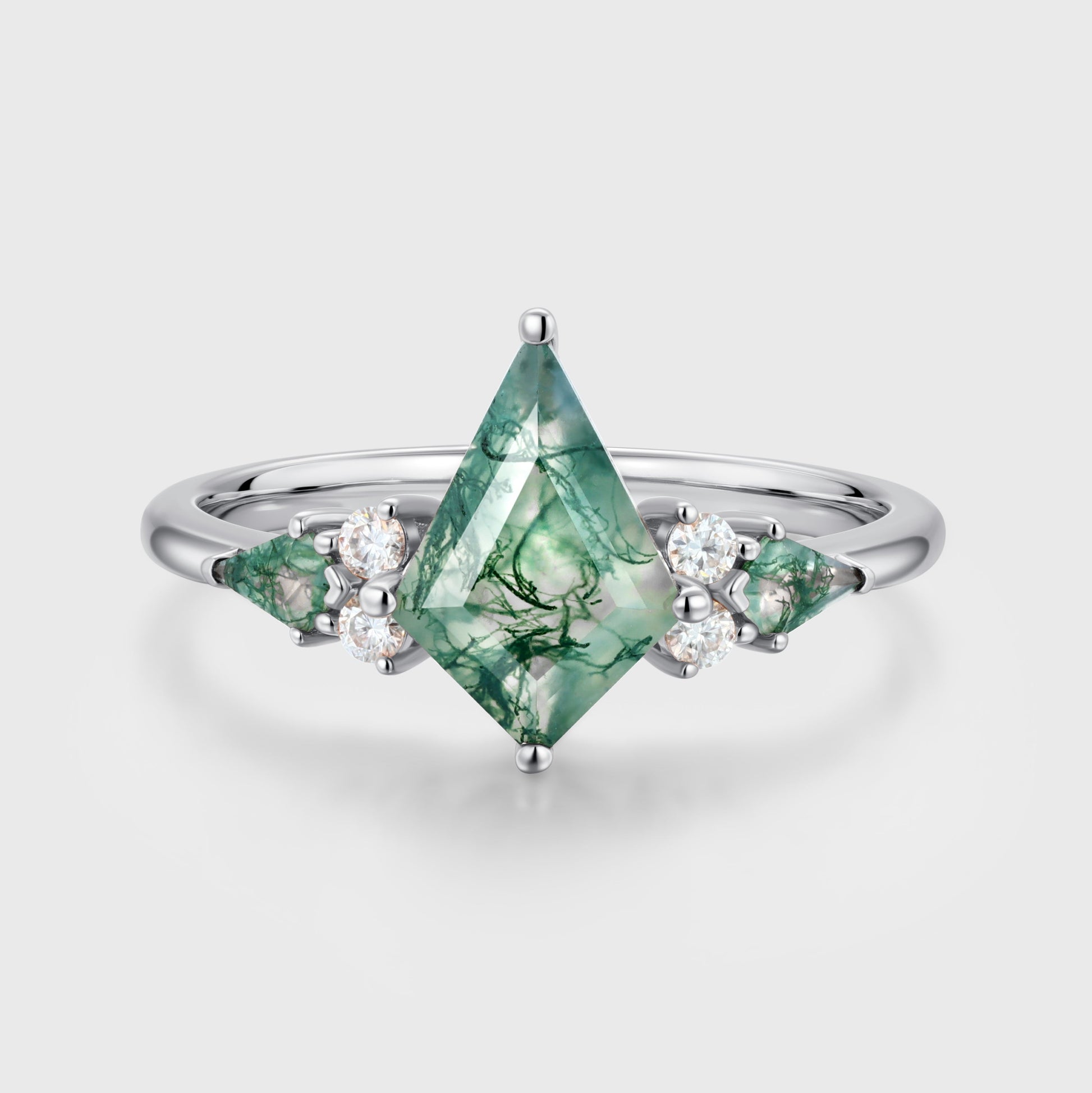 Kite cut Moss Agate Solid Gold Engagement Ring