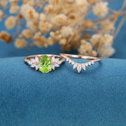 Pear cut Olivine Cluster Engagement ring Bridal Set 