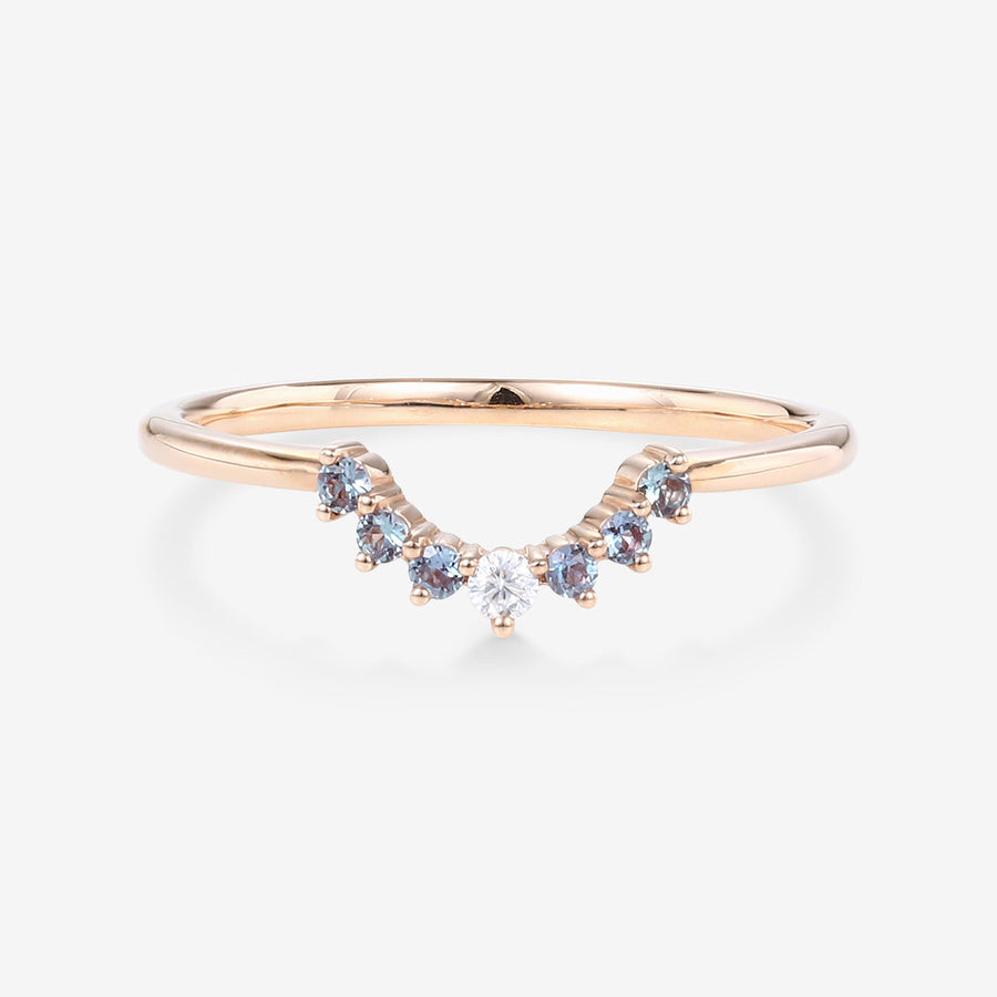 Round cut Alexandrite Curved Wedding Band Ring