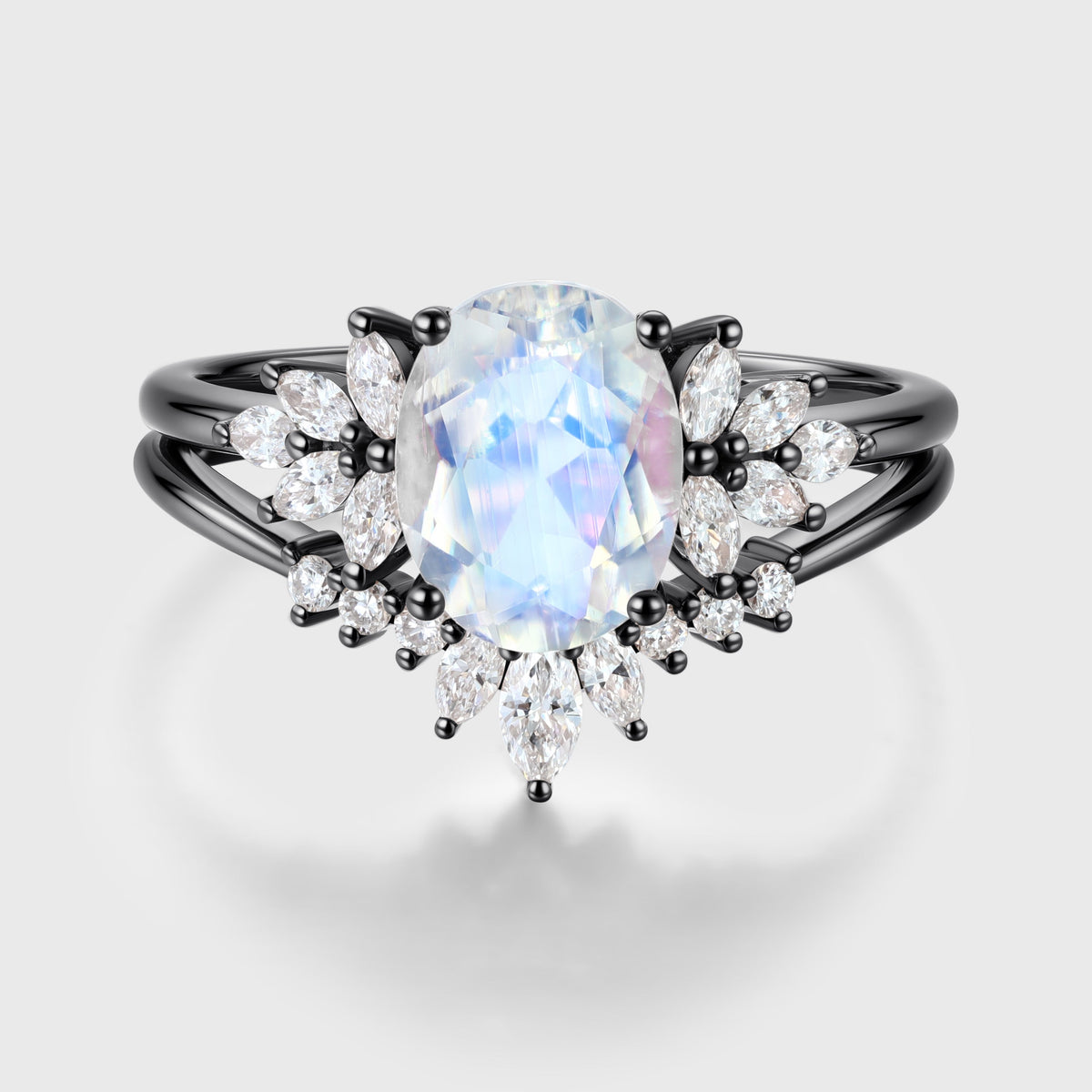 Oval cut Moonstone | Moissanite Cluster Engagement Bridal Set
