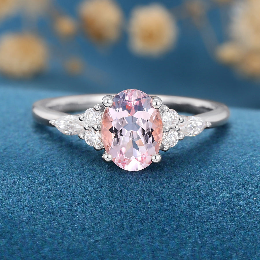 Oval cut Morganite Cluster Engagement ring