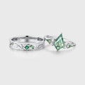 Forever Glow Moss Agate Couple Rings | Rose Gold Leaf Wedding Bridal Set