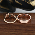 Forever Glow Moss Agate Couple Rings | Rose Gold Leaf Wedding Bridal Set