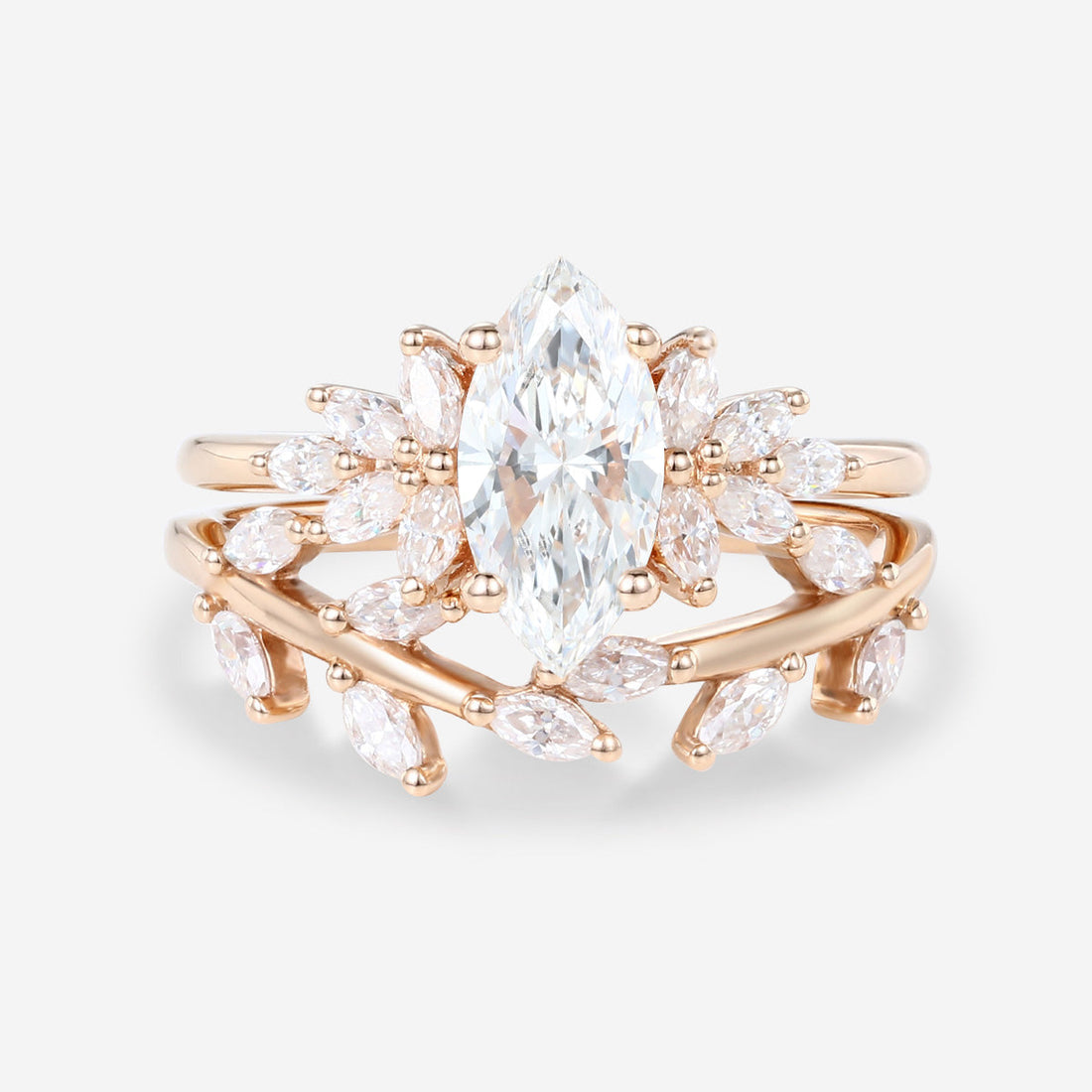 Marquise cut Lab-Grown Diamond Engagement ring Rose gold Cluster Diamond Wedding Bridal Set