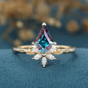 Kite Cut Lab Alexandrite | Diamond  Engagement Ring