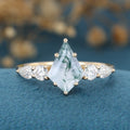 Kite Cut Natural Green Moss Agate Cluster Engagement Ring