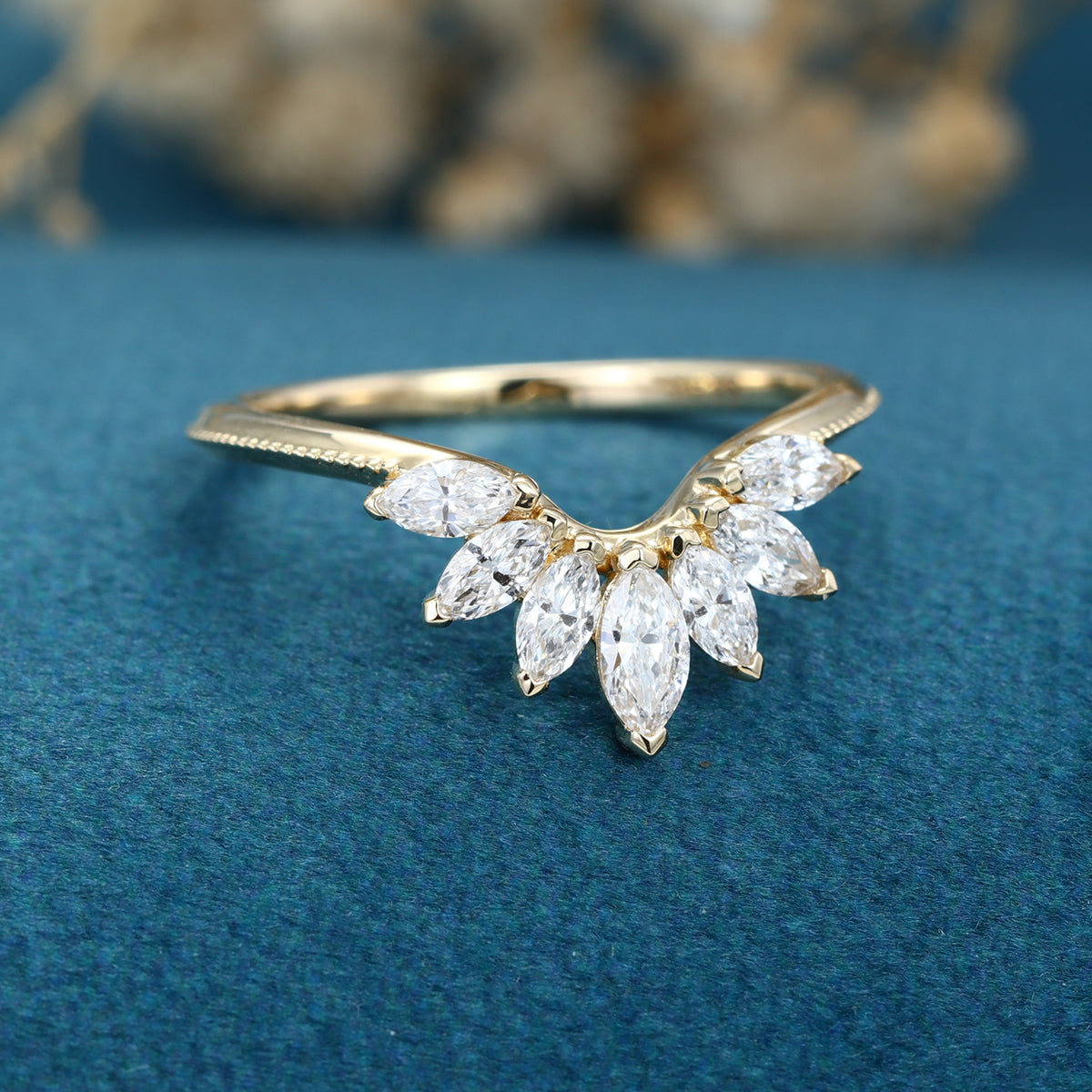 Marquise cut Moissanite Curved Wedding Band