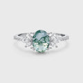 Oval Cut Natural Green Moss Agate Stone Cluster Engagement Rings