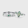 Forever Glow Moss Agate Couple Rings | Rose Gold Leaf Wedding Bridal Set (Copy)
