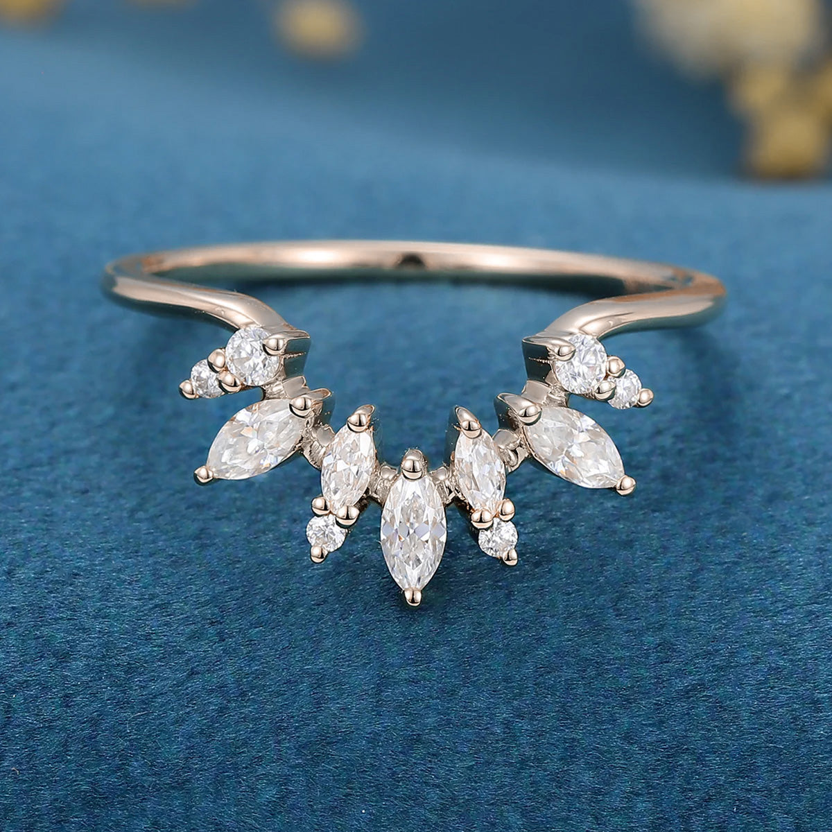 Marquise cut Moissanite | diamond Curved Wedding Band Ring for Women
