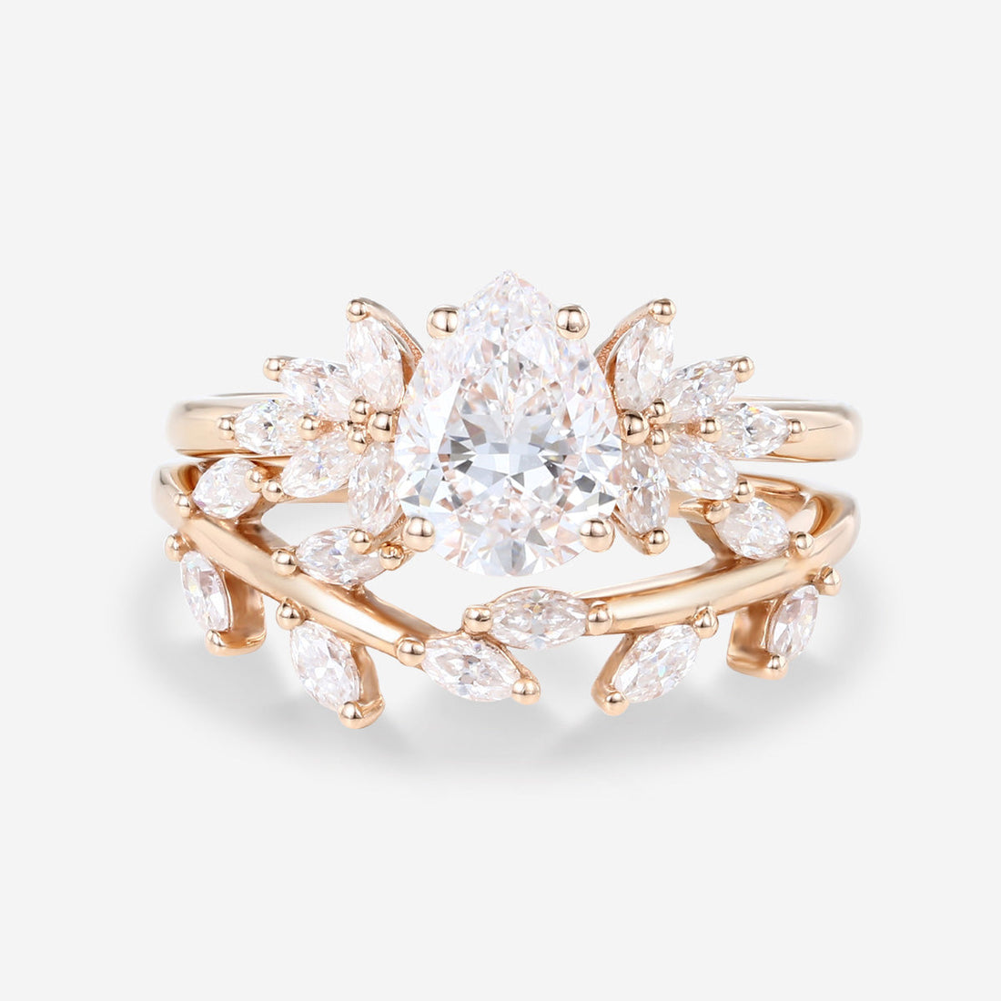 1.2Carat Pear cut Moissanite Engagement Ring Cluster Diamonds Rose Gold Wedding Bridal Set (Copy)