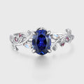 Oval Cut Lab Sapphire Leaf Engagement ring