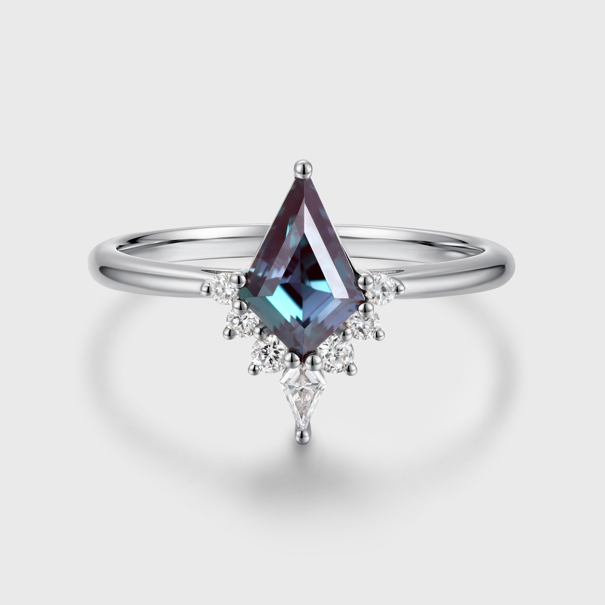Kite Cut Lab Alexandrite Engagement Ring