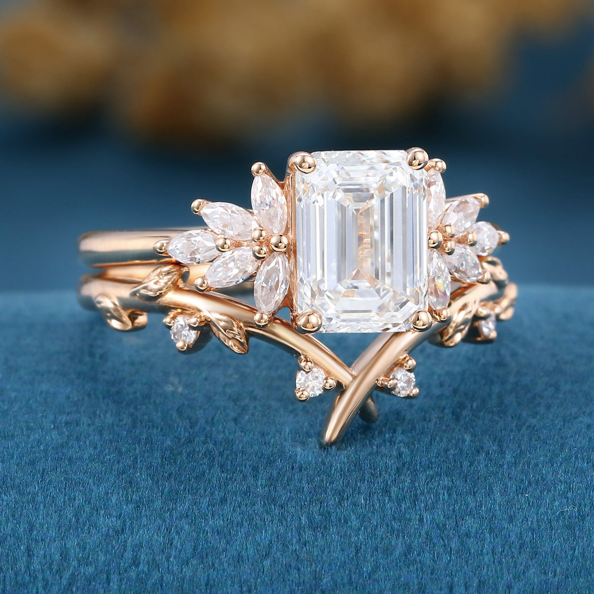 Emerald cut Lab Grown Diamond Wedding bridal set