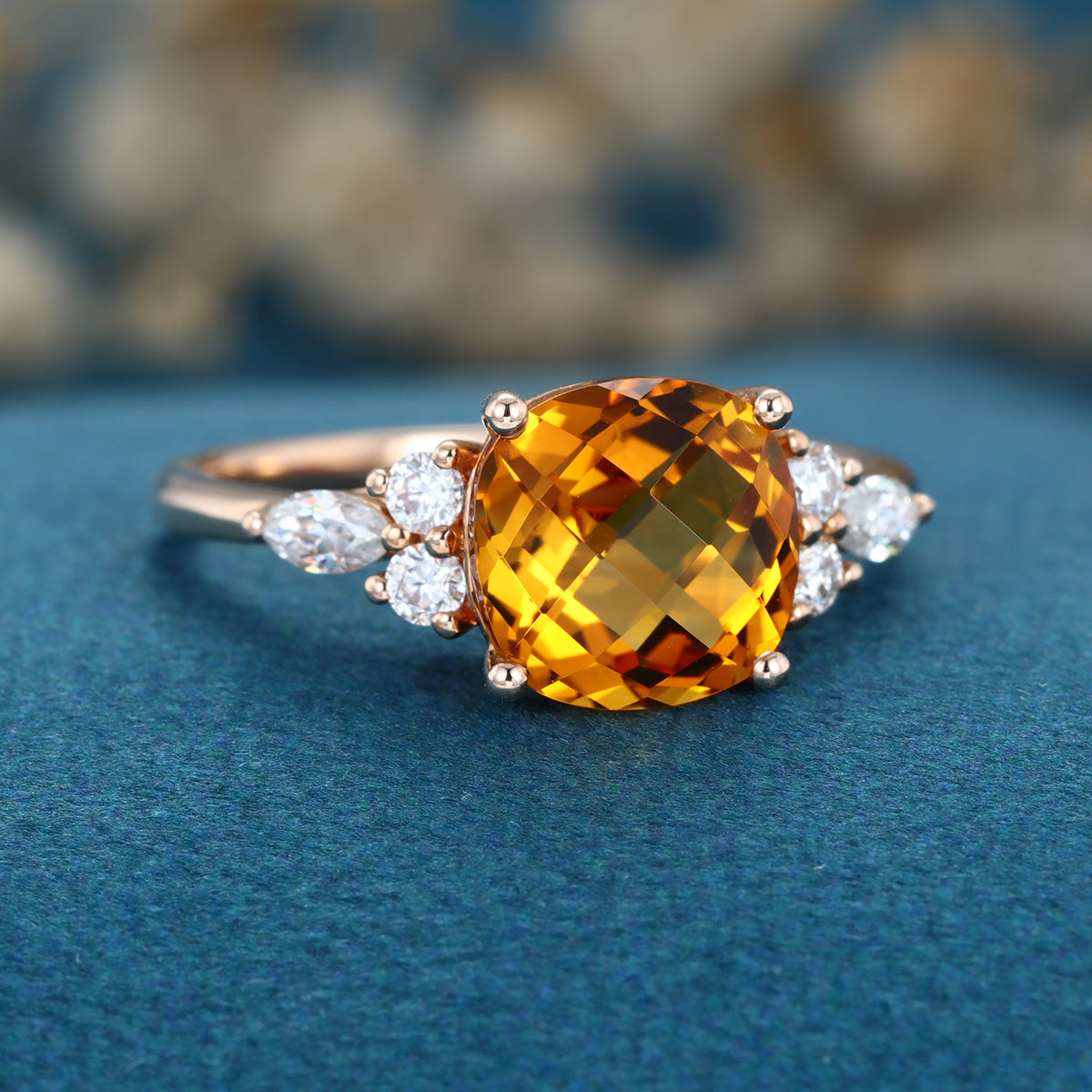 Square cut Citrine Solid Gold Engagement Ring