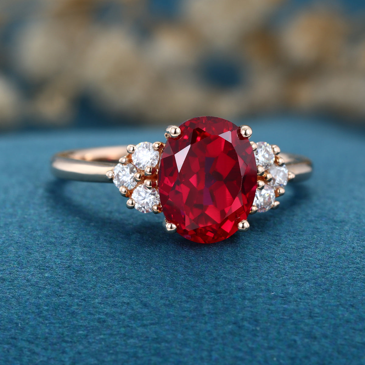 Oval cut Lab Ruby Solid Gold Engagement Ring