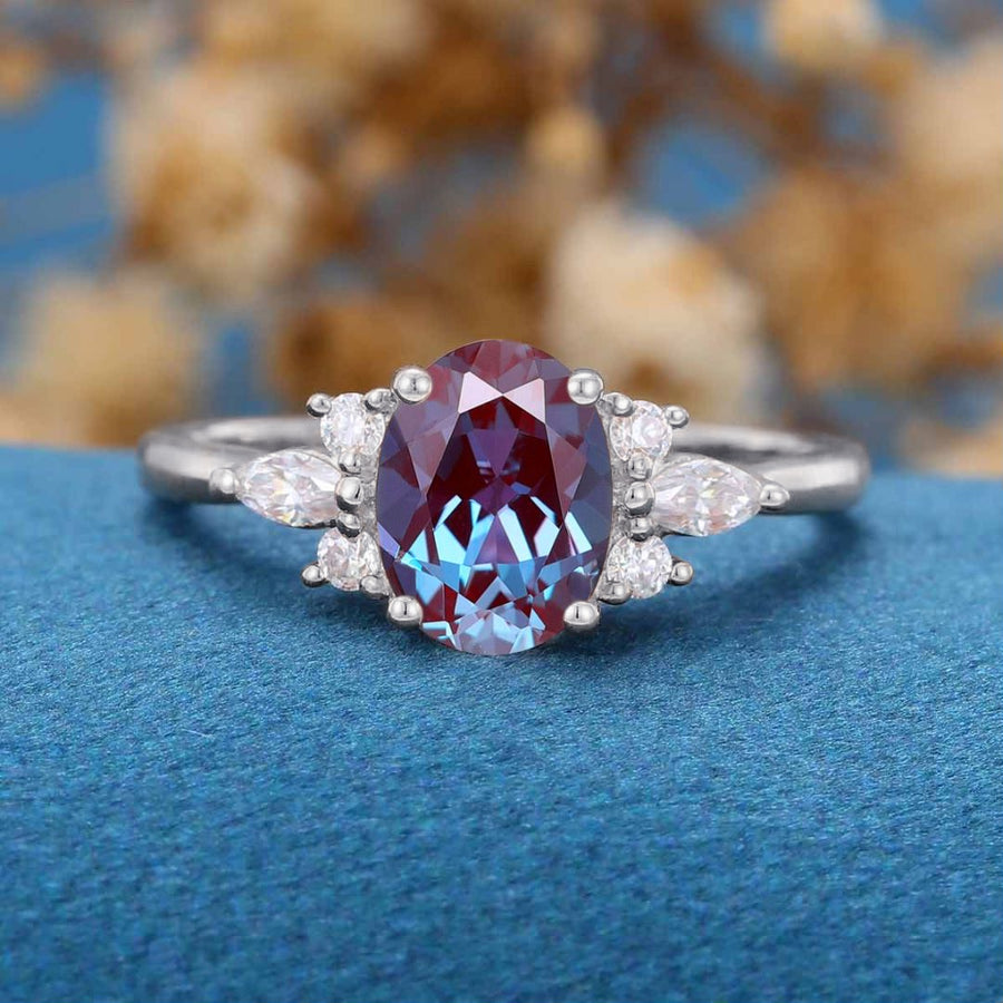 1.5Carat Oval cut Lab Alexandrite | Diamond Engagement ring