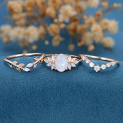 Oval cut Opal Engagement ring Bridal Set