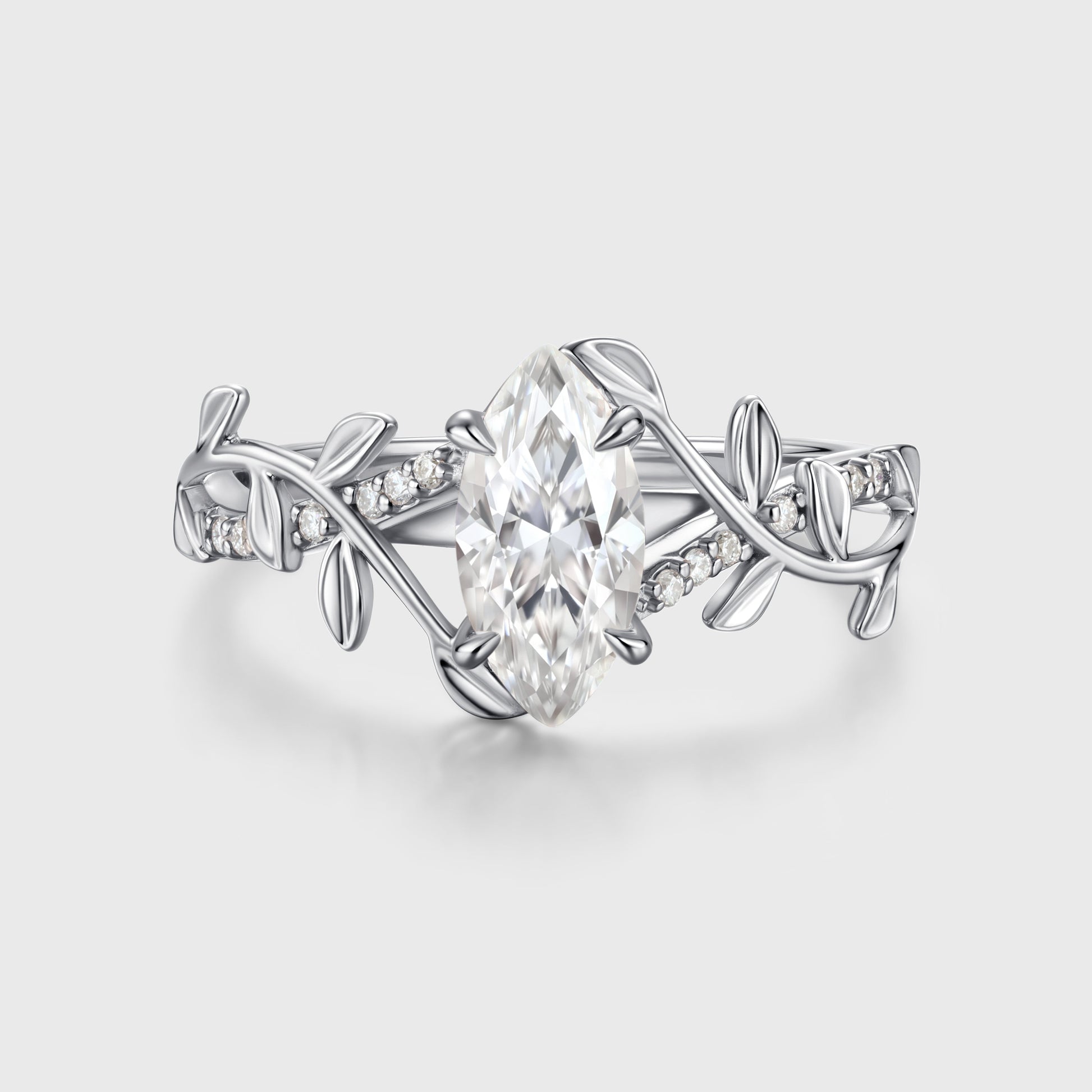 Nature Inspired Marquise cut Moissanite Leaf Gold Engagement Ring