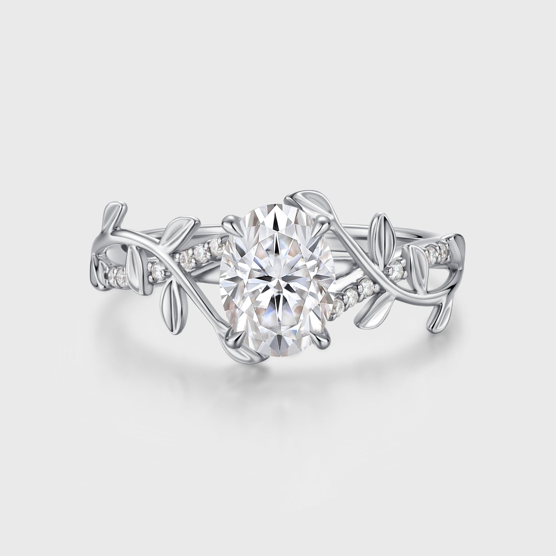 Nature Inspired Oval cut Moissanite Leaf Gold Engagement Ring