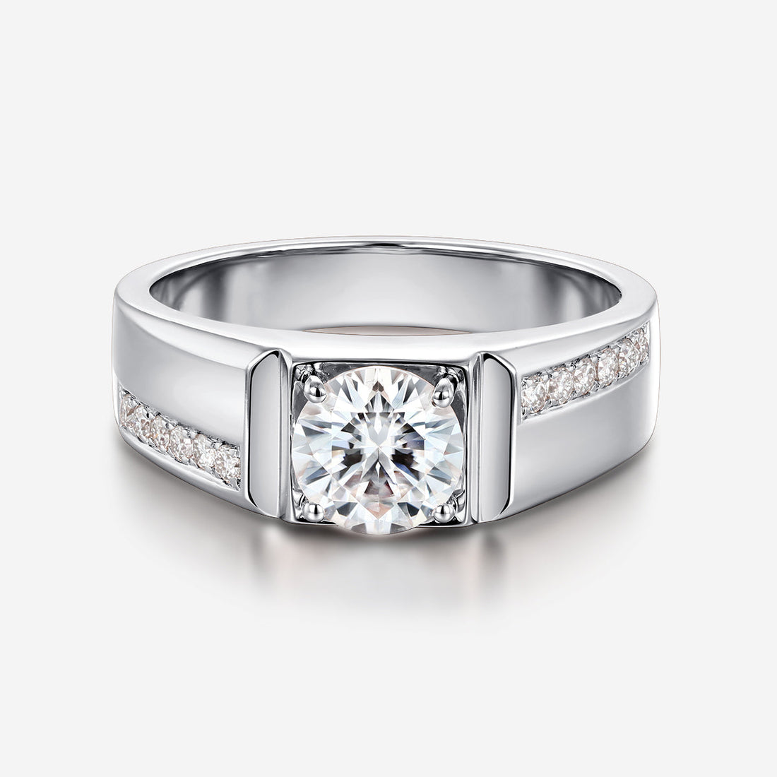 Round Cut Moissanite Statement Ring • Mens Wedding Band