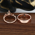 Kite Green Moss Agate & Whiskey Barrel Couples Ring Set- His and Hers Wedding Band Rose Gold Matching Promise Rings